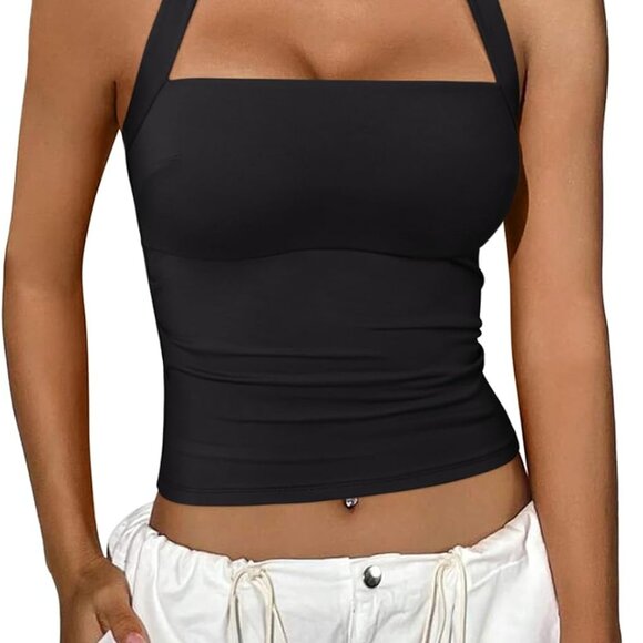 2025 Women's Halter Crop Top with Ruched Lace - Sexy Y2K Summer Essential - Picture 1 of 7